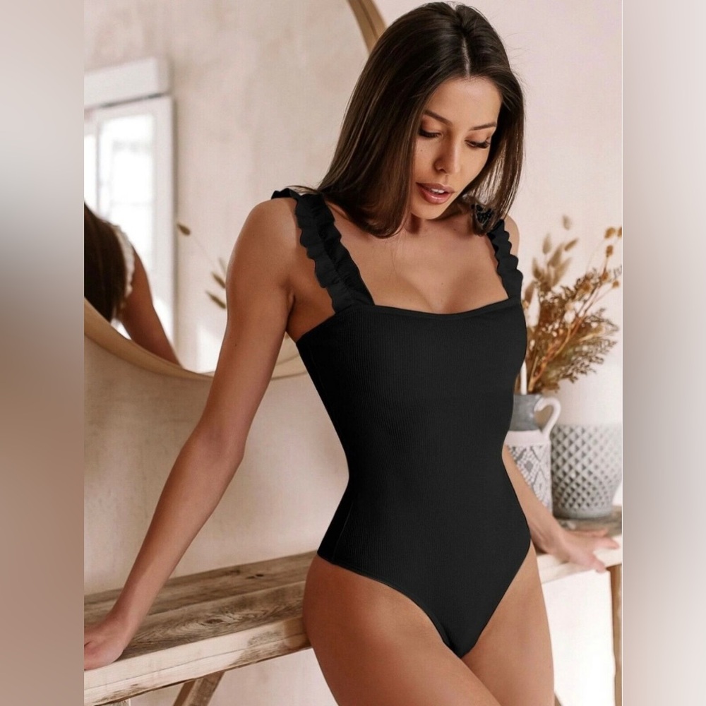 Black ruffle tank body suit